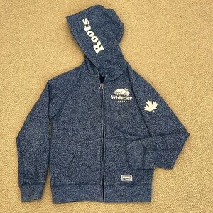 Roots Whistler Canada zip up hoodie. Navy heather w 2 pockets in front. Size 7/8